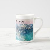 水彩青白海波カスタム写真名 ボーンチャイナマグカップ (右)