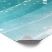 水彩青白海波カスタム写真名 ポスター (角)