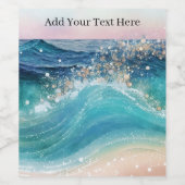 水彩青白海波カスタム写真名 ワインラベル (シングルラベル)