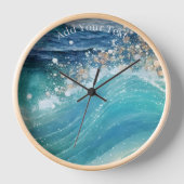 水彩青白海波カスタム写真名 壁時計 (正面)