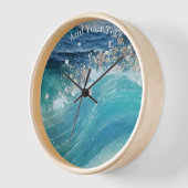 水彩青白海波カスタム写真名 壁時計 (傾斜)
