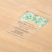 水彩青磁の多肉性結婚式招待状 アクリル招待状 (レイダウン)