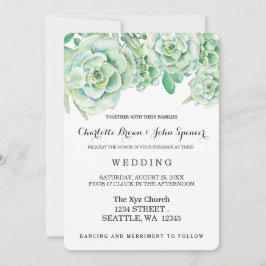 水彩青磁の多肉性結婚式招待状 招待状