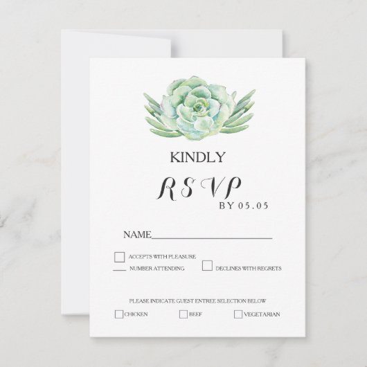 水彩青磁の多肉結婚式rsvp 出欠カード (正面)