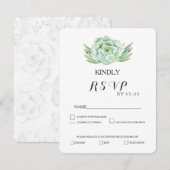 水彩青磁の多肉結婚式rsvp 出欠カード (正面/裏面)