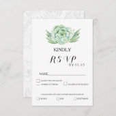 水彩青磁の多肉結婚式rsvp 出欠カード (正面/裏面)