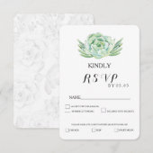 水彩青磁の多肉結婚式rsvp 出欠カード (正面/裏面)
