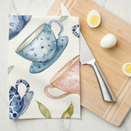 水彩青紅茶カップ キッチンタオル