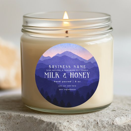 水彩青素朴山キャンドルラベル ラウンドシール