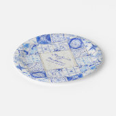 水彩青素朴白タイルダイヤモンド ペーパープレート (アングル)