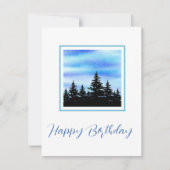 水彩青紫の空と木のシルエット カード (正面)