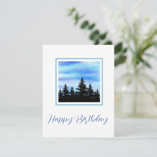 水彩青紫の空と木のシルエット カード (スタンド正面)