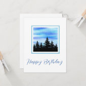 水彩青紫の空と木のシルエット カード (正面/裏面インサイチュ)