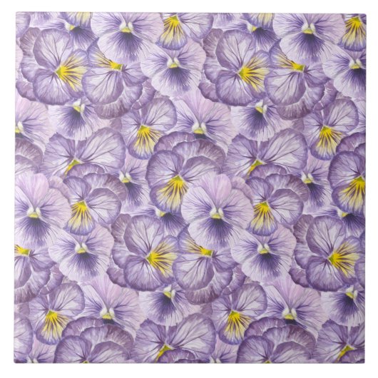 水彩青紫色のパンジーを使用したフローラルパターン タイル (正面)
