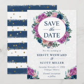 水彩青紫色の夏のリース結婚 セーブザデート (正面/裏面)