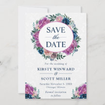 水彩青紫色の夏のリース結婚