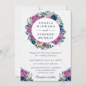 水彩青紫色の夏のリース結婚 招待状 (正面)