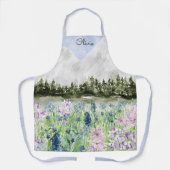 水彩青紫色の花草山 エプロン (正面)