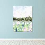 水彩青紫色の花草山 キャンバスプリント (インサイチュ (ウッドフロア))