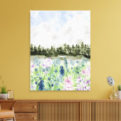 水彩青紫色の花草山 キャンバスプリント (インサイチュ (リビング))