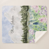 水彩青紫色の花草山 シェルパブランケット (正面(横))