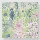 水彩青紫色の花草山 ストーンコースター (正面)