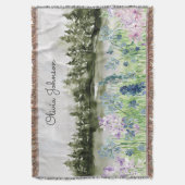 水彩青紫色の花草山 スローブランケット (正面縦)