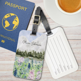 水彩青紫色の花草山 ラゲッジタグ