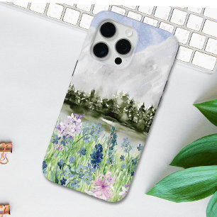 水彩青紫色の花草山 iPhone 15 PRO MAXケース