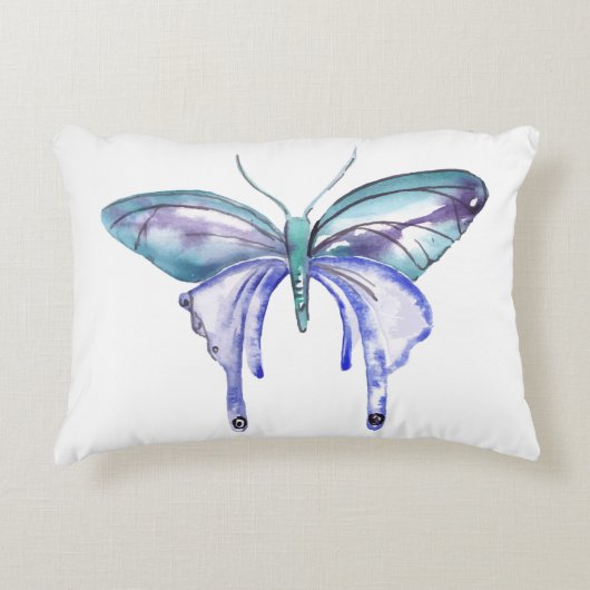 水彩青紫色蝶 アクセントクッション (正面)