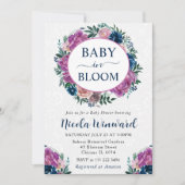 水彩青紫花環嬰兒洗禮派對 招待状 (正面)