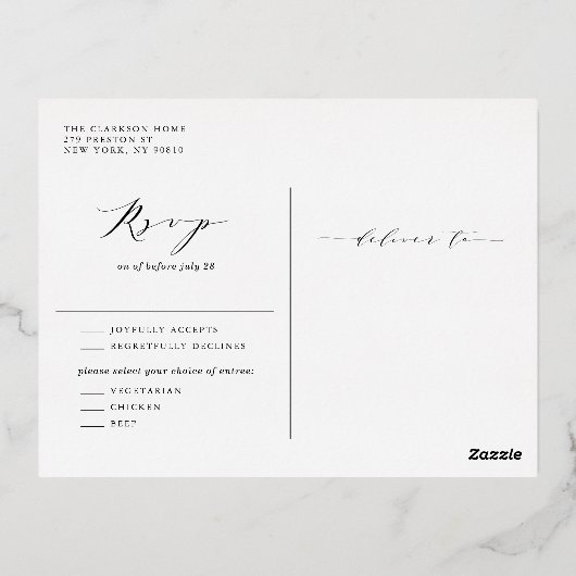 水彩青紫陽花とバラ結婚ズ 箔招待状ポストカード (裏面)