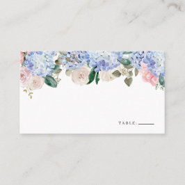 水彩青紫陽花とピンクローズフローラ プレイスカード
