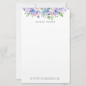 水彩青紫陽花と白花フローラ 便箋 (正面)