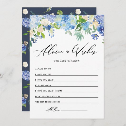 水彩青紫陽花ウェルウィーズベビー アドバイスカード (正面/裏面)