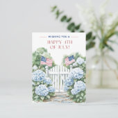 水彩青紫陽花ハッピー4日7月 ポストカード (スタンド正面)