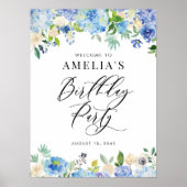 水彩青紫陽花バースデーパーティーへようこそ ポスター (正面)