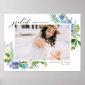 水彩青紫陽花フレーム写真卒業 ポスター (正面)