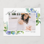 水彩青紫陽花フレーム写真卒業 案内ポストカード (正面)