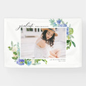 水彩青紫陽花フレーム写真卒業 横断幕 (横)