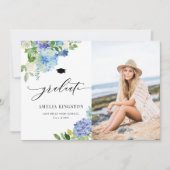 水彩青紫陽花フローラ写真卒業 招待状 (正面)