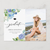 水彩青紫陽花フローラ写真卒業 案内ポストカード (正面)