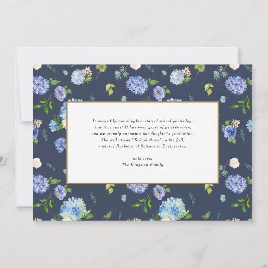 水彩青紫陽花フローラ写真卒業 案内状 (裏面)