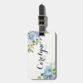 水彩青紫陽花フローラ パーソナライズされた ラゲッジタグ (正面縦)