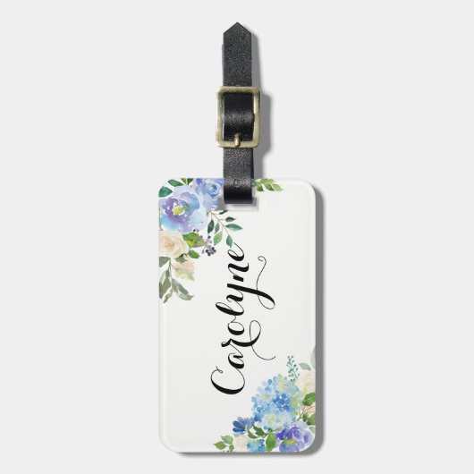 水彩青紫陽花フローラ パーソナライズされた ラゲッジタグ (正面縦)