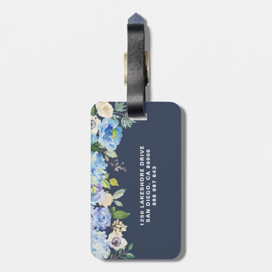 水彩青紫陽花フローラ パーソナライズされた ラゲッジタグ (裏面縦)