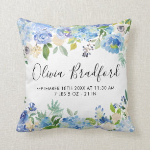 水彩青紫陽花ベビースタット子供部屋 クッション