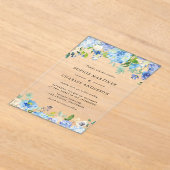 水彩青紫陽花ボタニカル結婚ズ アクリル招待状 (レイダウン)