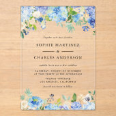 水彩青紫陽花ボタニカル結婚ズ アクリル招待状 (正面)