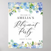 水彩青紫陽花リタイアメントウェルカムサイン ポスター (正面)